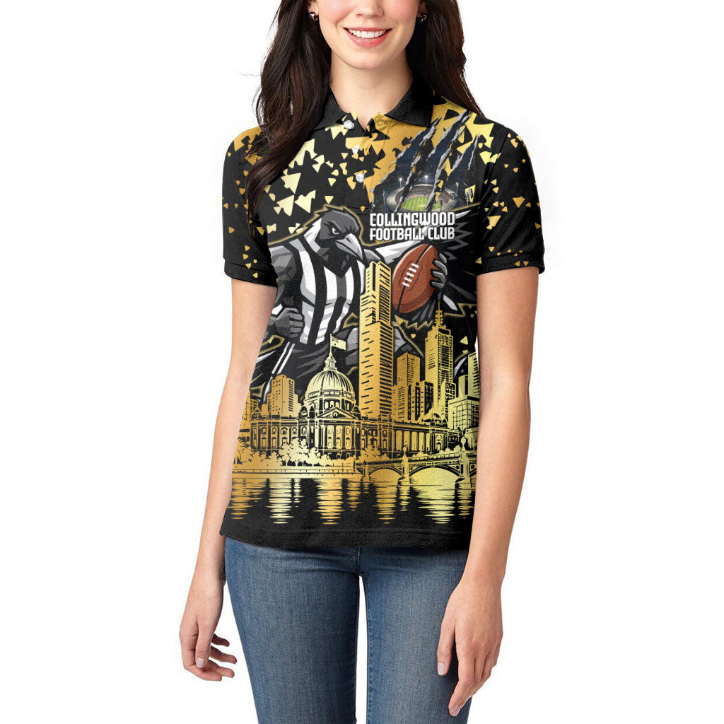 Personalised Collingwood Magpies City Of Football Team Women Polo Shirt Melbourne City Skyline Illustration Sport Fan
