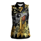Personalised Collingwood Magpies City Of Football Team Women Sleeveless Polo Shirt Melbourne City Skyline Illustration Sport Fan
