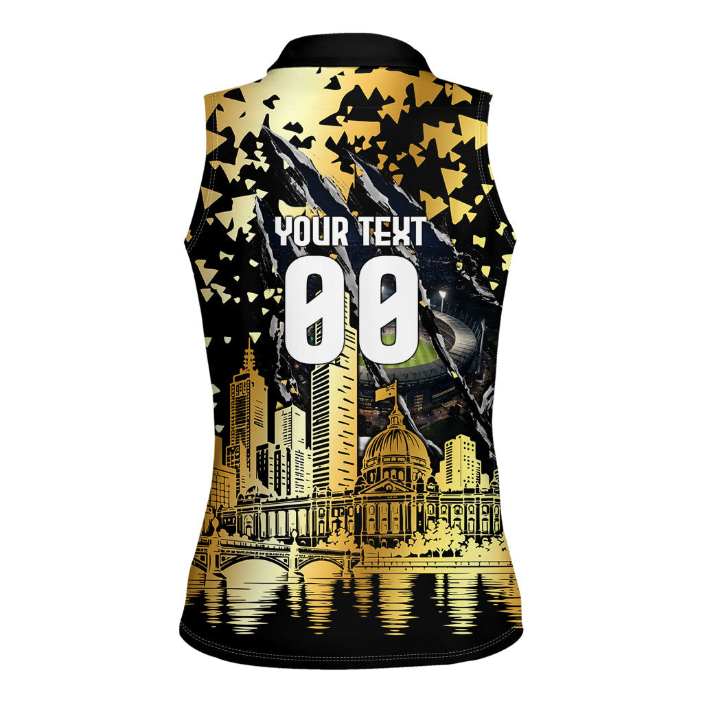 Personalised Collingwood Magpies City Of Football Team Women Sleeveless Polo Shirt Melbourne City Skyline Illustration Sport Fan