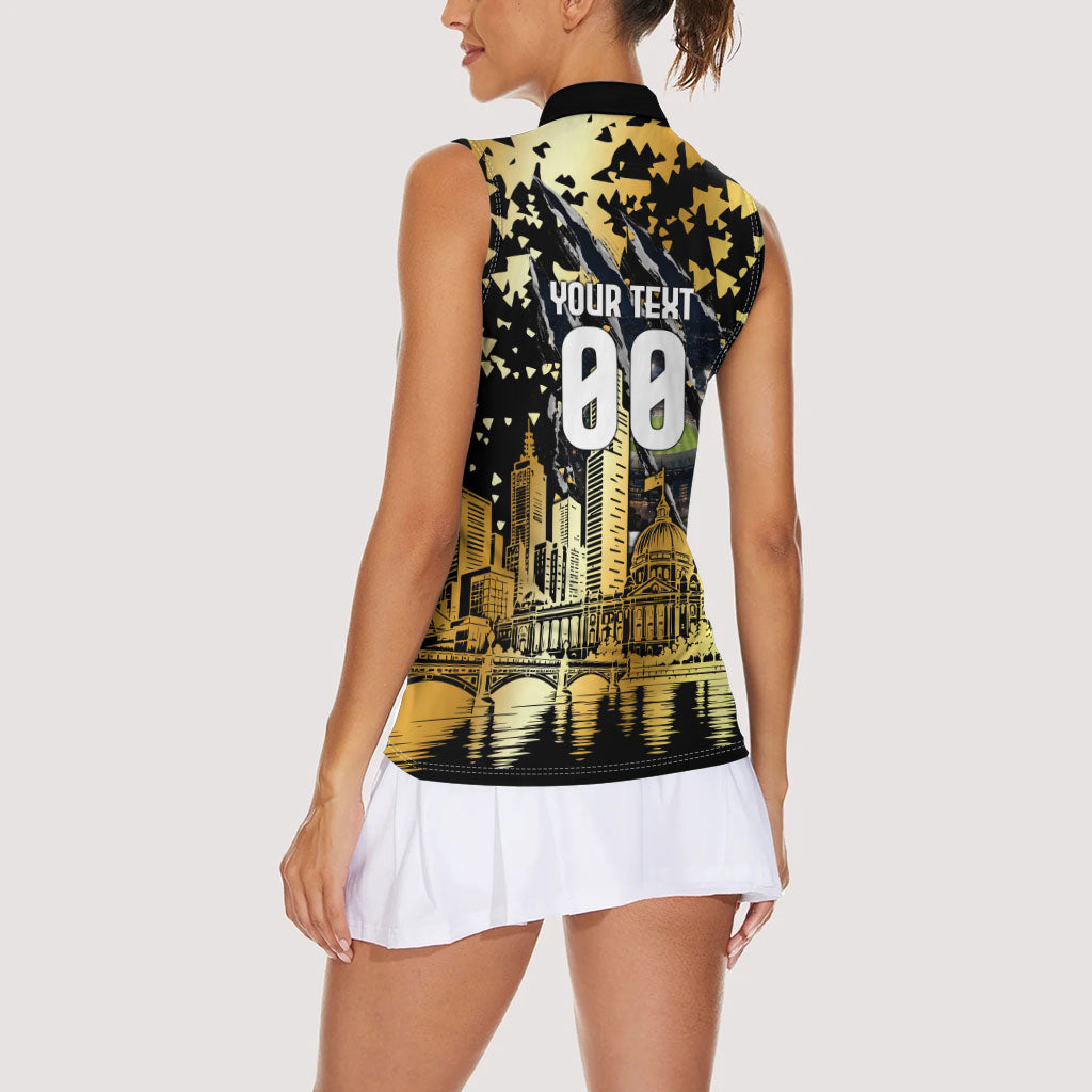 Personalised Collingwood Magpies City Of Football Team Women Sleeveless Polo Shirt Melbourne City Skyline Illustration Sport Fan
