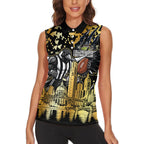 Personalised Collingwood Magpies City Of Football Team Women Sleeveless Polo Shirt Melbourne City Skyline Illustration Sport Fan