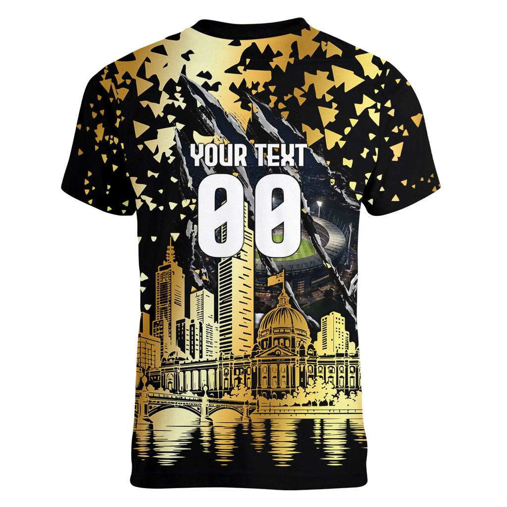 Personalised Collingwood Magpies City Of Football Team Women V-Neck T-Shirt Melbourne City Skyline Illustration Sport Fan