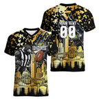 Personalised Collingwood Magpies City Of Football Team Women V-Neck T-Shirt Melbourne City Skyline Illustration Sport Fan