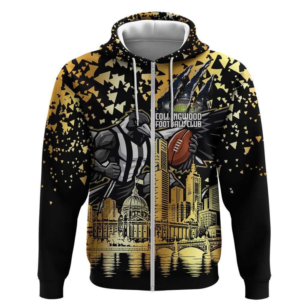 Personalised Collingwood Magpies City Of Football Team Zip Hoodie Melbourne City Skyline Illustration Sport Fan