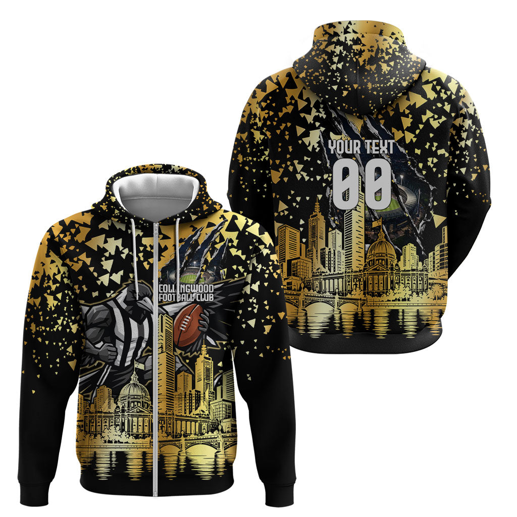 Personalised Collingwood Magpies City Of Football Team Zip Hoodie Melbourne City Skyline Illustration Sport Fan