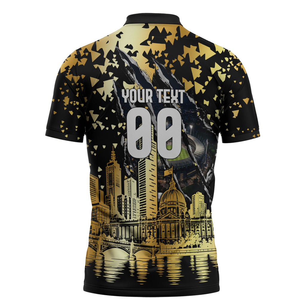 Personalised Collingwood Magpies City Of Football Team Zipper Polo Shirt Melbourne City Skyline Illustration Sport Fan
