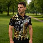 Personalised Collingwood Magpies City Of Football Team Zipper Polo Shirt Melbourne City Skyline Illustration Sport Fan