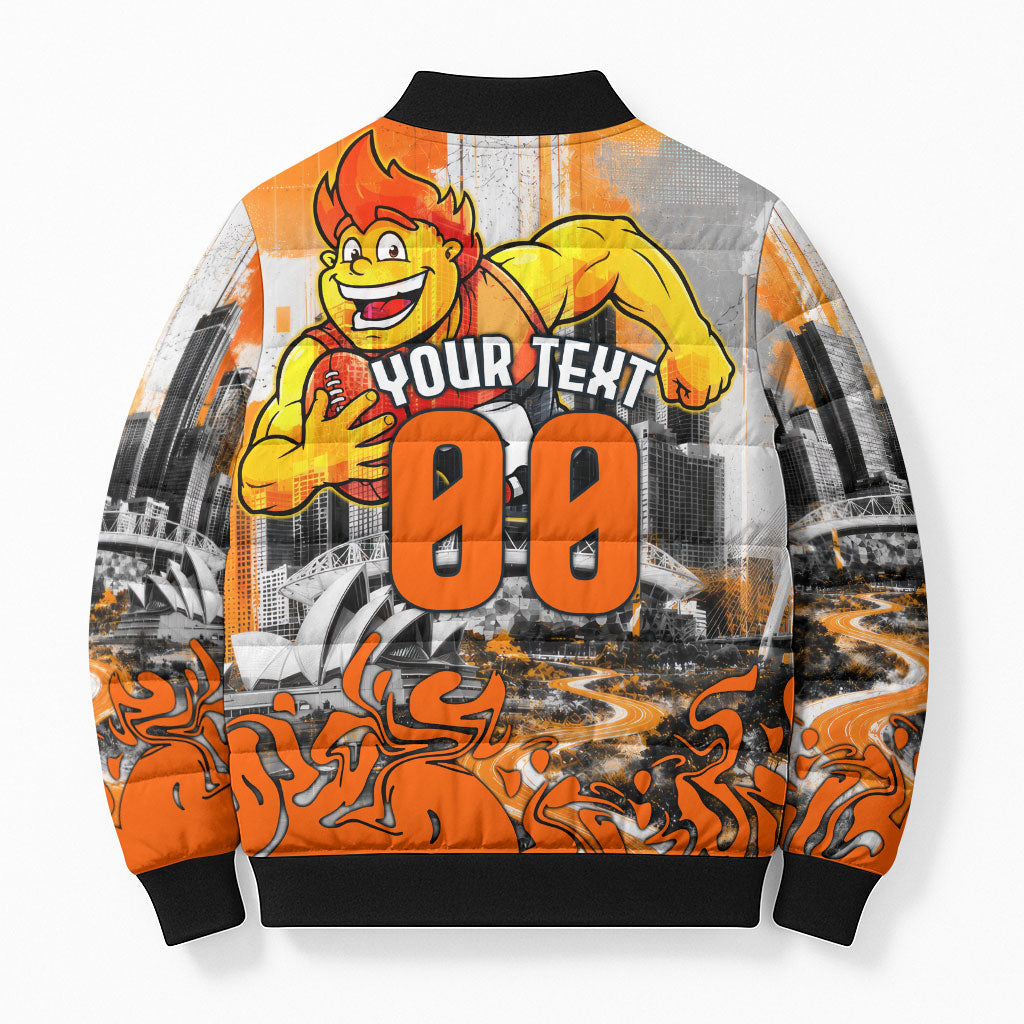 Personalised Greater Western Sydney Giants City Of Football Team Bomber Puffer Jacket Sydney City Skyline Illustration Sport Fan