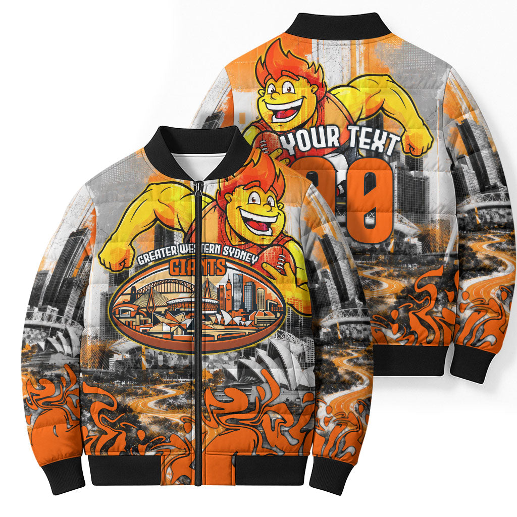 Personalised Greater Western Sydney Giants City Of Football Team Bomber Puffer Jacket Sydney City Skyline Illustration Sport Fan