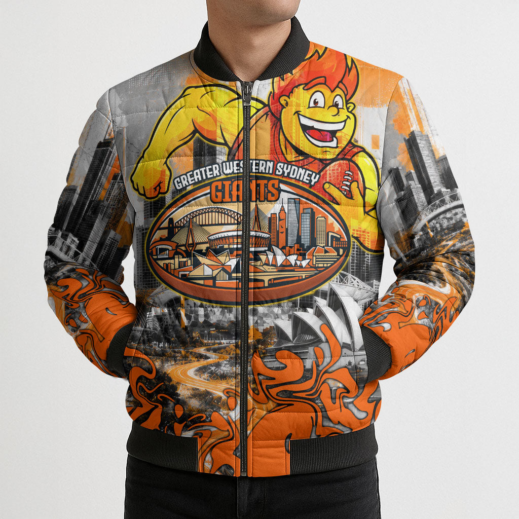 Personalised Greater Western Sydney Giants City Of Football Team Bomber Puffer Jacket Sydney City Skyline Illustration Sport Fan
