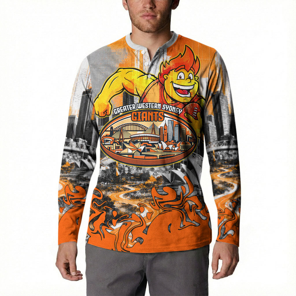 Personalised Greater Western Sydney Giants City Of Football Team Button Sweatshirt Sydney City Skyline Illustration Sport Fan