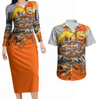 Personalised Greater Western Sydney Giants City Of Football Team Couples Matching Long Sleeve Bodycon Dress and Hawaiian Shirt Sydney City Skyline Illustration Sport Fan