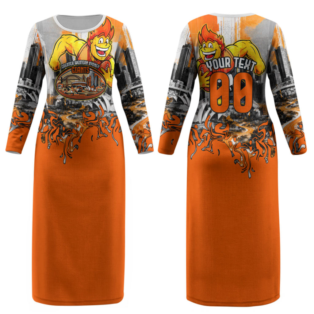 Personalised Greater Western Sydney Giants City Of Football Team Couples Matching Long Sleeve Bodycon Dress and Long Sleeve Button Shirt Sydney City Skyline Illustration Sport Fan