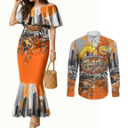 Personalised Greater Western Sydney Giants City Of Football Team Couples Matching Mermaid Dress and Long Sleeve Button Shirt Sydney City Skyline Illustration Sport Fan