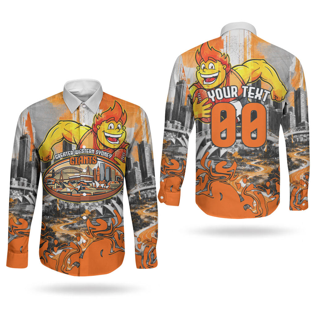 Personalised Greater Western Sydney Giants City Of Football Team Couples Matching Mermaid Dress and Long Sleeve Button Shirt Sydney City Skyline Illustration Sport Fan