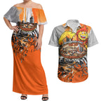 Personalised Greater Western Sydney Giants City Of Football Team Couples Matching Off Shoulder Maxi Dress and Hawaiian Shirt Sydney City Skyline Illustration Sport Fan
