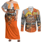 Personalised Greater Western Sydney Giants City Of Football Team Couples Matching Off Shoulder Maxi Dress and Long Sleeve Button Shirt Sydney City Skyline Illustration Sport Fan