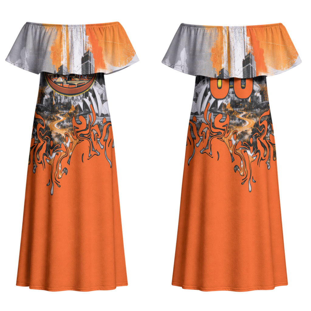 Personalised Greater Western Sydney Giants City Of Football Team Couples Matching Off Shoulder Maxi Dress and Long Sleeve Button Shirt Sydney City Skyline Illustration Sport Fan
