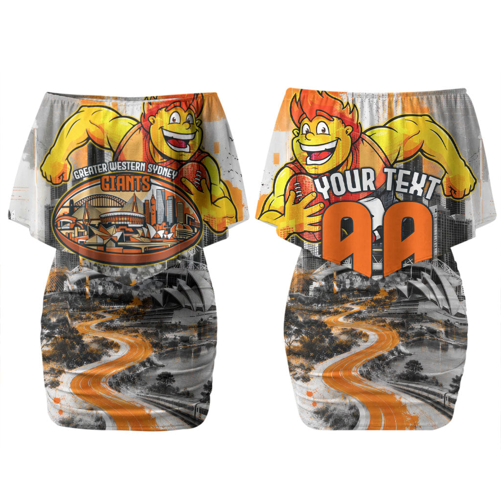 Personalised Greater Western Sydney Giants City Of Football Team Couples Matching Off Shoulder Short Dress and Hawaiian Shirt Sydney City Skyline Illustration Sport Fan