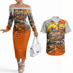 Personalised Greater Western Sydney Giants City Of Football Team Couples Matching Off The Shoulder Long Sleeve Dress and Hawaiian Shirt Sydney City Skyline Illustration Sport Fan