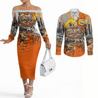 Personalised Greater Western Sydney Giants City Of Football Team Couples Matching Off The Shoulder Long Sleeve Dress and Long Sleeve Button Shirt Sydney City Skyline Illustration Sport Fan