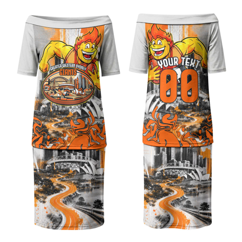 Personalised Greater Western Sydney Giants City Of Football Team Couples Matching Puletasi and Hawaiian Shirt Sydney City Skyline Illustration Sport Fan