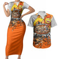 Personalised Greater Western Sydney Giants City Of Football Team Couples Matching Short Sleeve Bodycon Dress and Hawaiian Shirt Sydney City Skyline Illustration Sport Fan