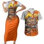 Personalised Greater Western Sydney Giants City Of Football Team Couples Matching Short Sleeve Bodycon Dress and Hawaiian Shirt Sydney City Skyline Illustration Sport Fan