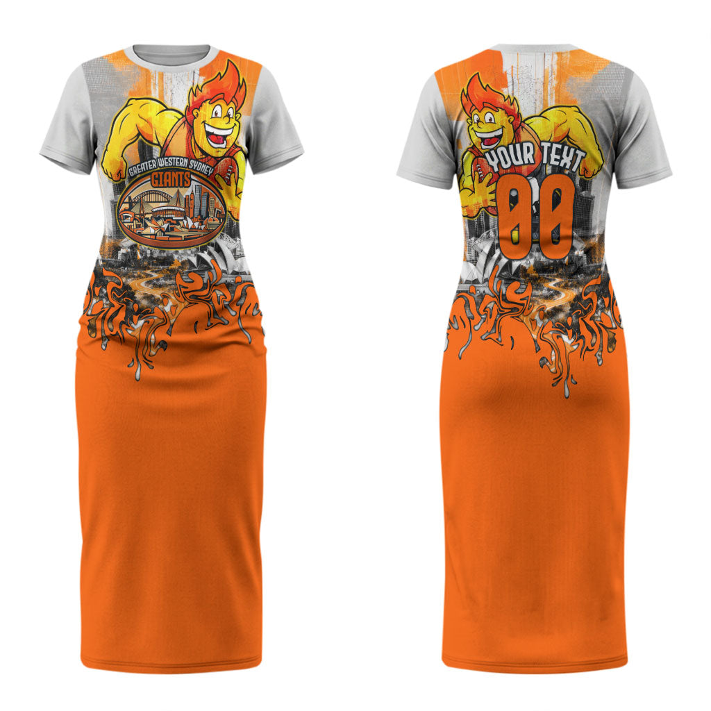 Personalised Greater Western Sydney Giants City Of Football Team Couples Matching Short Sleeve Bodycon Dress and Long Sleeve Button Shirt Sydney City Skyline Illustration Sport Fan