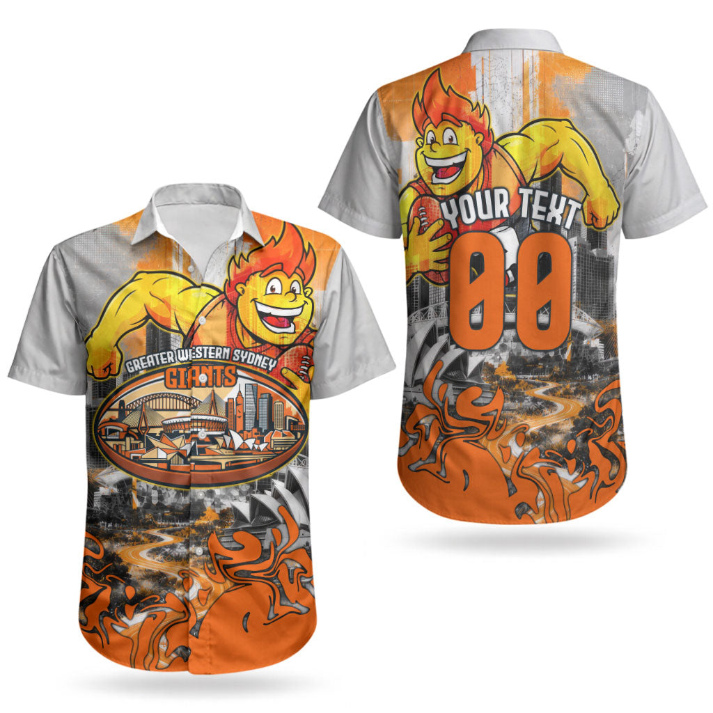 Personalised Greater Western Sydney Giants City Of Football Team Couples Matching Summer Maxi Dress and Hawaiian Shirt Sydney City Skyline Illustration Sport Fan