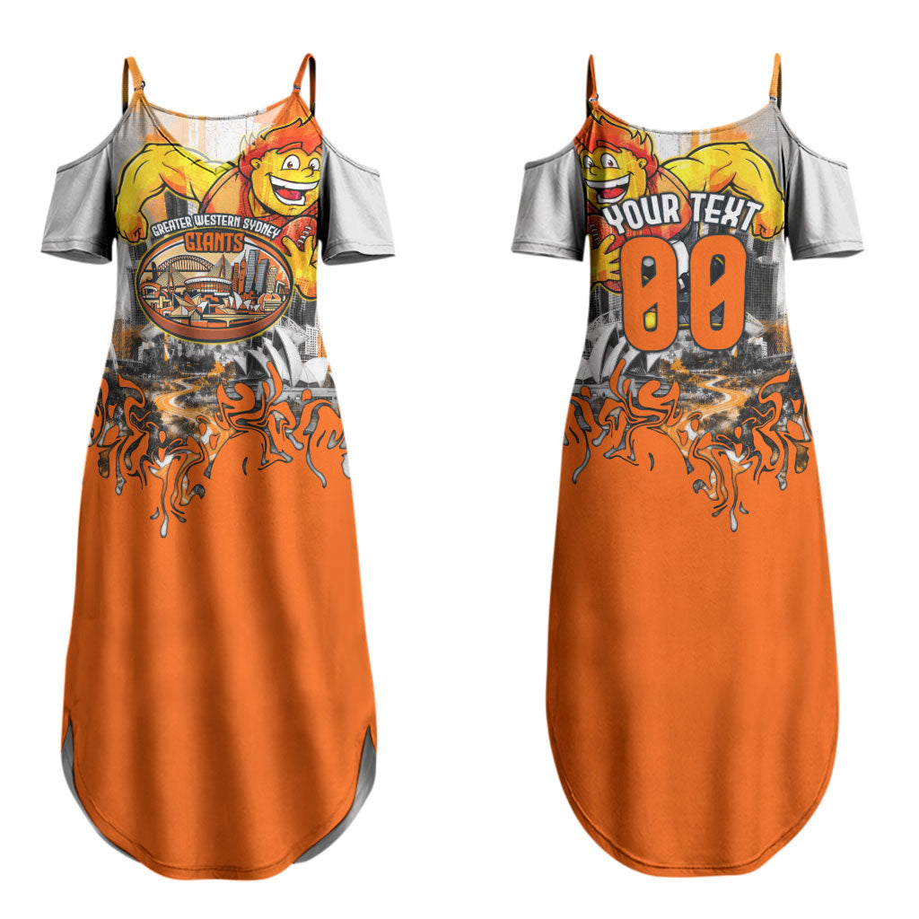 Personalised Greater Western Sydney Giants City Of Football Team Couples Matching Summer Maxi Dress and Hawaiian Shirt Sydney City Skyline Illustration Sport Fan