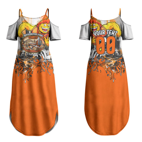 Personalised Greater Western Sydney Giants City Of Football Team Couples Matching Summer Maxi Dress and Hawaiian Shirt Sydney City Skyline Illustration Sport Fan