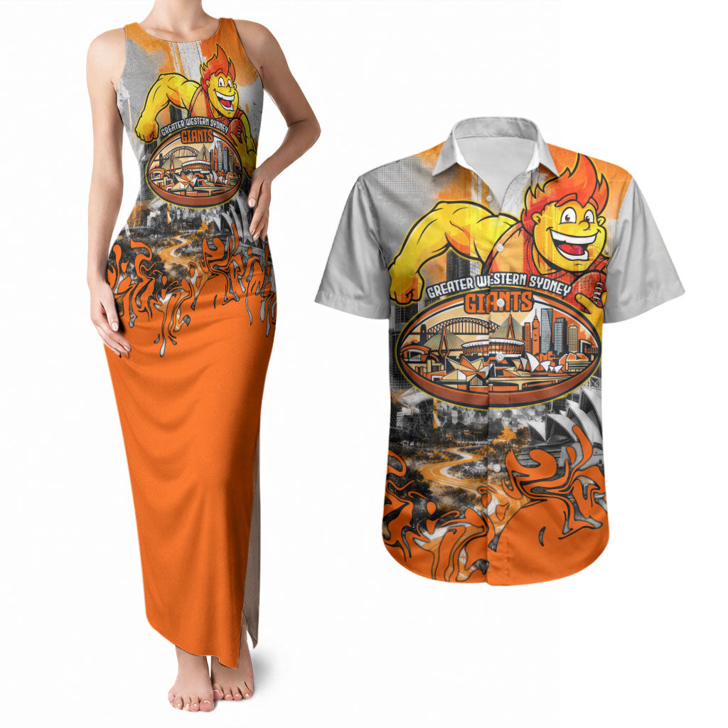 Personalised Greater Western Sydney Giants City Of Football Team Couples Matching Tank Maxi Dress and Hawaiian Shirt Sydney City Skyline Illustration Sport Fan