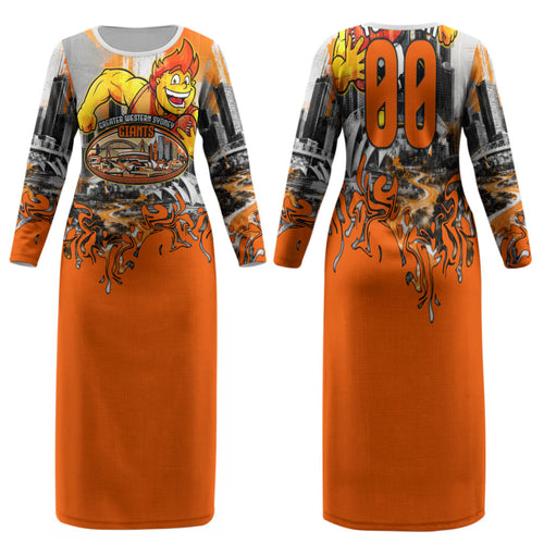 Personalised Greater Western Sydney Giants City Of Football Team Family Matching Long Sleeve Bodycon Dress and Hawaiian Shirt Sydney City Skyline Illustration Sport Fan