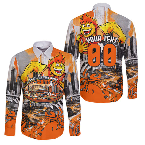 Personalised Greater Western Sydney Giants City Of Football Team Family Matching Off Shoulder Maxi Dress and Hawaiian Shirt Sydney City Skyline Illustration Sport Fan