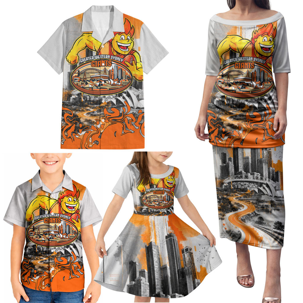 Personalised Greater Western Sydney Giants City Of Football Team Family Matching Puletasi and Hawaiian Shirt Sydney City Skyline Illustration Sport Fan