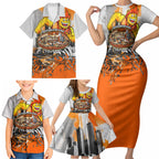 Personalised Greater Western Sydney Giants City Of Football Team Family Matching Short Sleeve Bodycon Dress and Hawaiian Shirt Sydney City Skyline Illustration Sport Fan