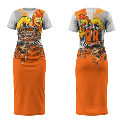 Personalised Greater Western Sydney Giants City Of Football Team Family Matching Short Sleeve Bodycon Dress and Hawaiian Shirt Sydney City Skyline Illustration Sport Fan