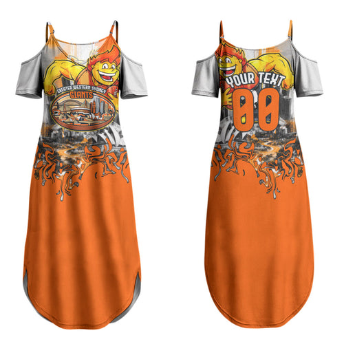 Personalised Greater Western Sydney Giants City Of Football Team Family Matching Summer Maxi Dress and Hawaiian Shirt Sydney City Skyline Illustration Sport Fan
