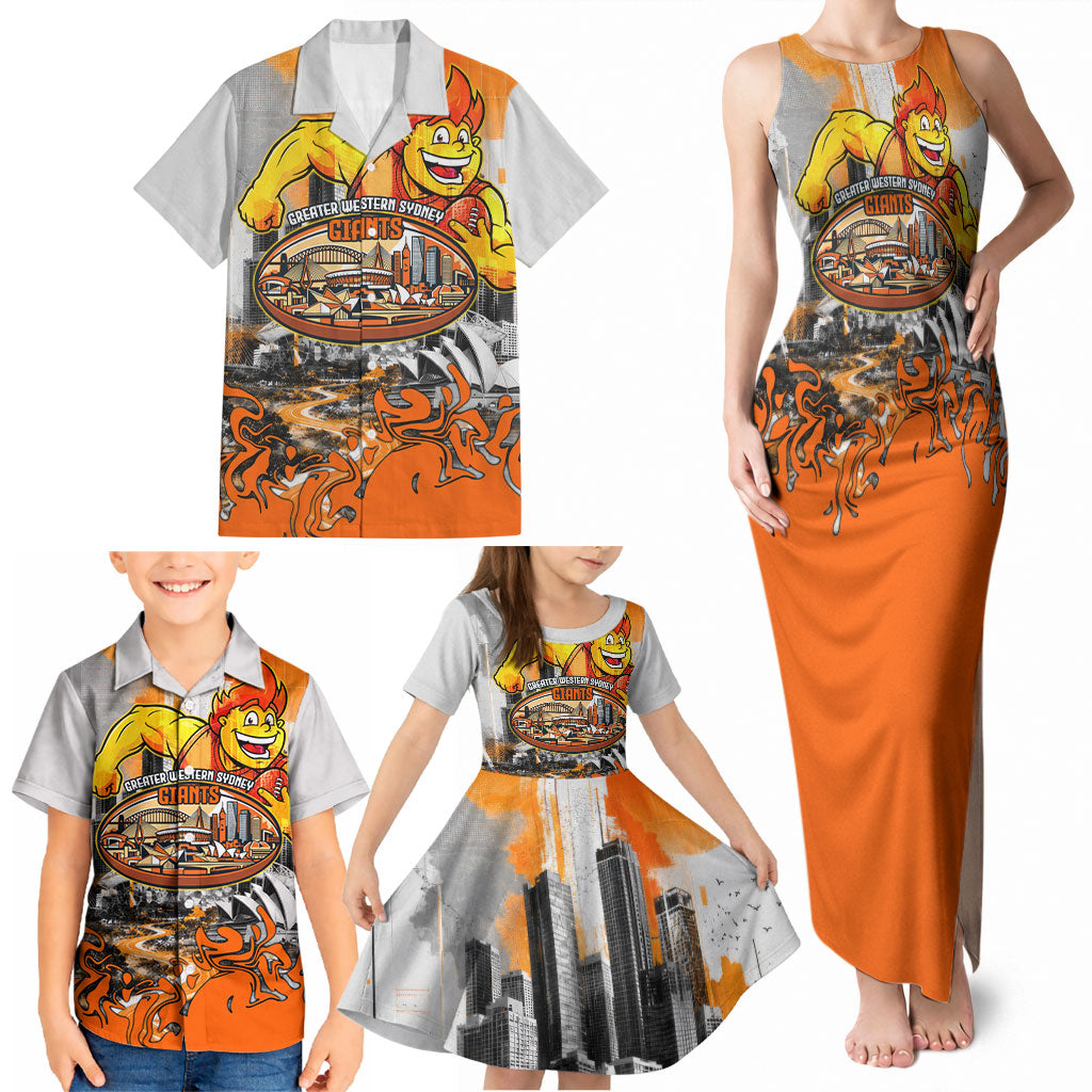 Personalised Greater Western Sydney Giants City Of Football Team Family Matching Tank Maxi Dress and Hawaiian Shirt Sydney City Skyline Illustration Sport Fan