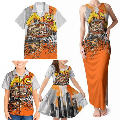 Personalised Greater Western Sydney Giants City Of Football Team Family Matching Tank Maxi Dress and Hawaiian Shirt Sydney City Skyline Illustration Sport Fan