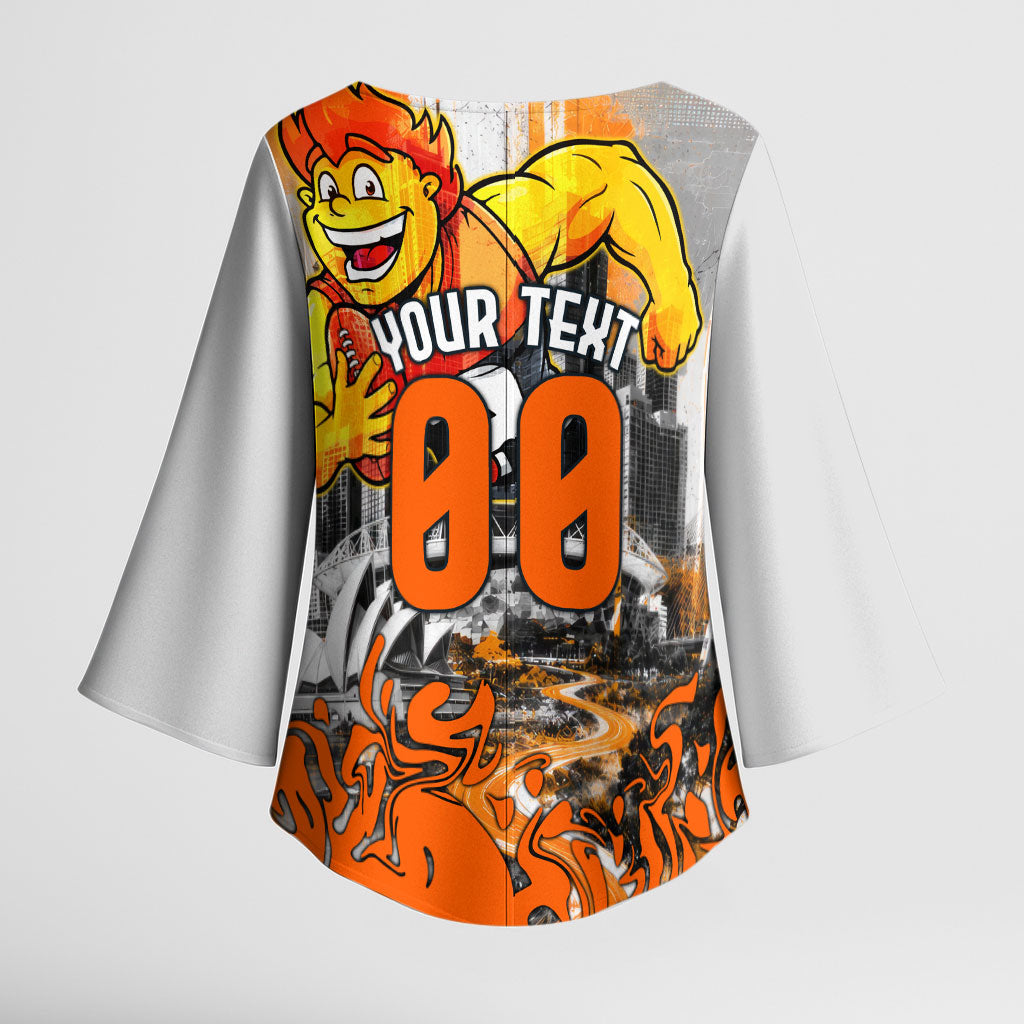 Personalised Greater Western Sydney Giants City Of Football Team Kimono Sleeve Blouse Sydney City Skyline Illustration Sport Fan