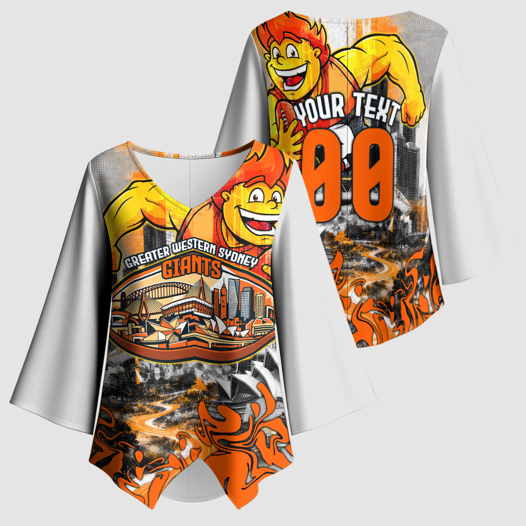 Personalised Greater Western Sydney Giants City Of Football Team Kimono Sleeve Blouse Sydney City Skyline Illustration Sport Fan