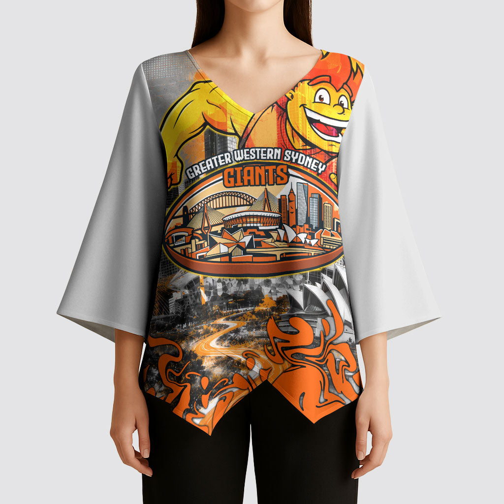 Personalised Greater Western Sydney Giants City Of Football Team Kimono Sleeve Blouse Sydney City Skyline Illustration Sport Fan