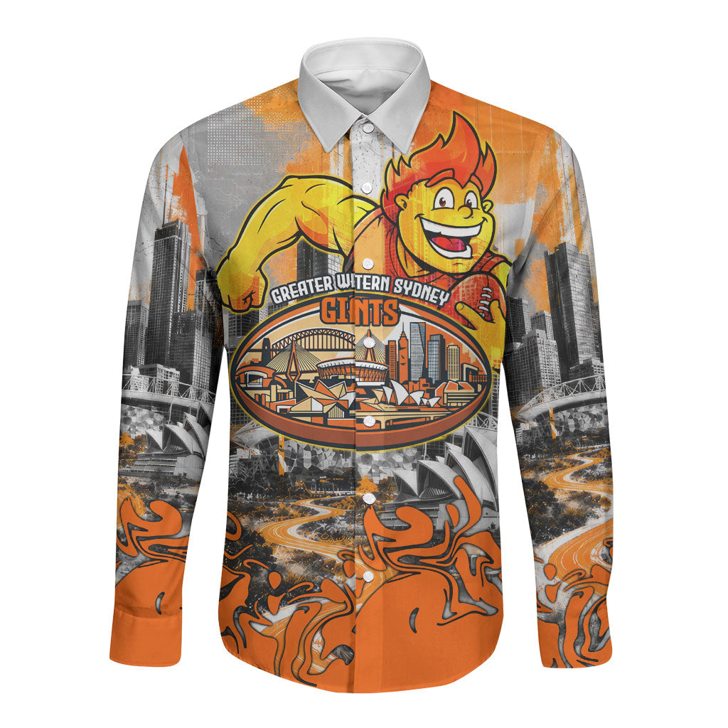 Personalised Greater Western Sydney Giants City Of Football Team Long Sleeve Button Shirt Sydney City Skyline Illustration Sport Fan