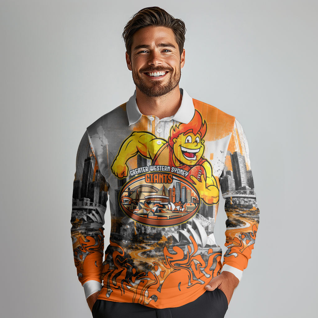 Personalised Greater Western Sydney Giants City Of Football Team Long Sleeve Polo Shirt Sydney City Skyline Illustration Sport Fan