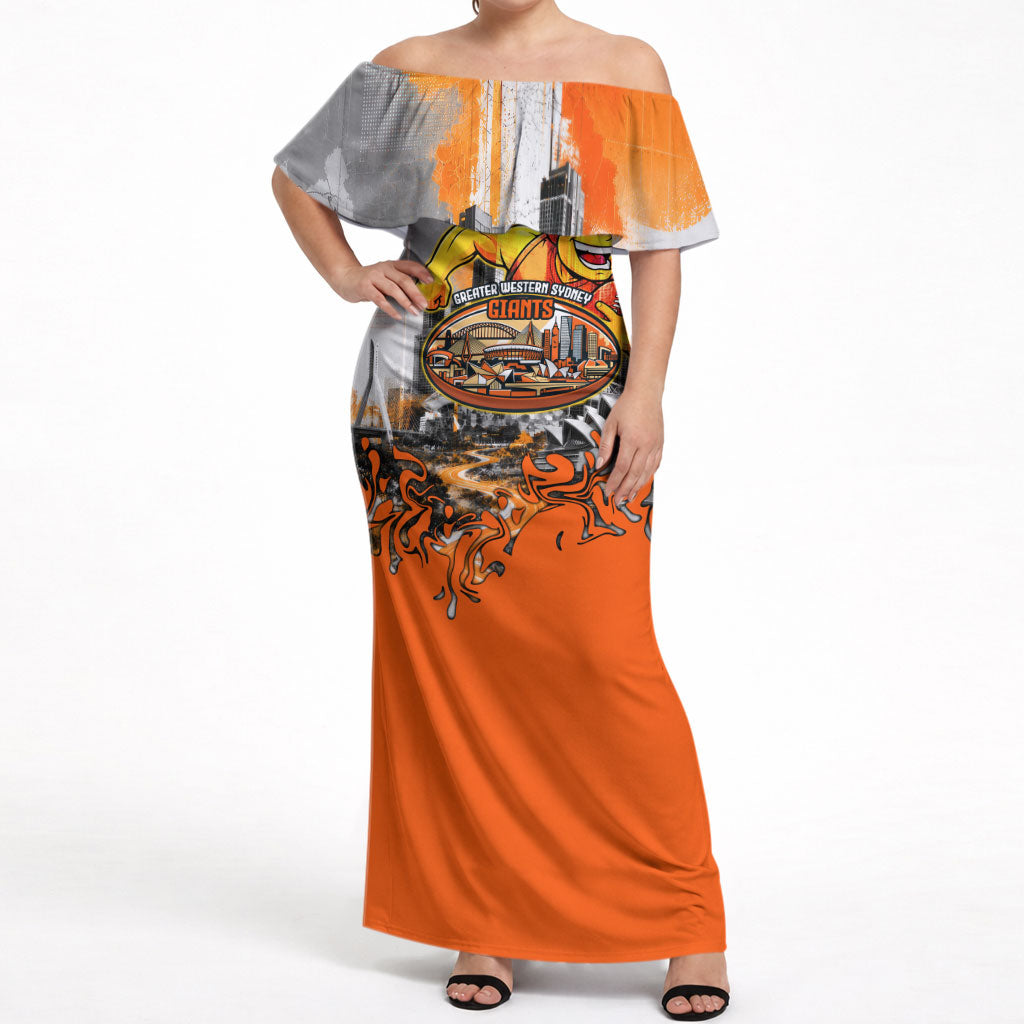 Personalised Greater Western Sydney Giants City Of Football Team Off Shoulder Maxi Dress Sydney City Skyline Illustration Sport Fan