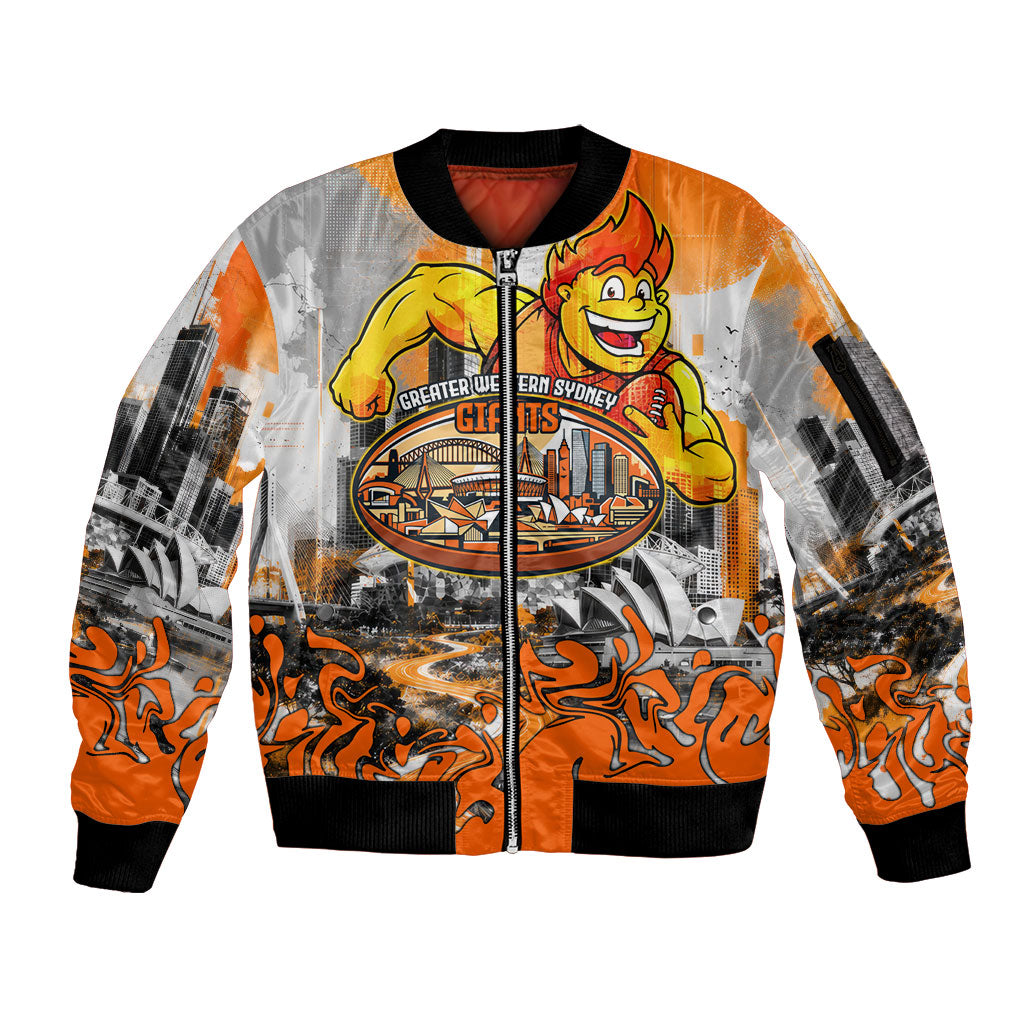 Personalised Greater Western Sydney Giants City Of Football Team Sleeve Zip Bomber Jacket Sydney City Skyline Illustration Sport Fan