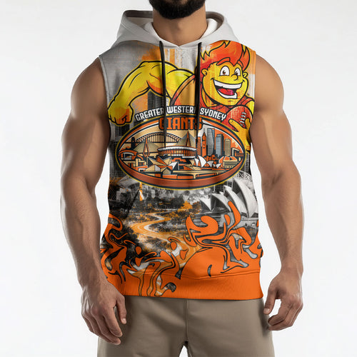 Personalised Greater Western Sydney Giants City Of Football Team Sleeveless Hoodie Sydney City Skyline Illustration Sport Fan