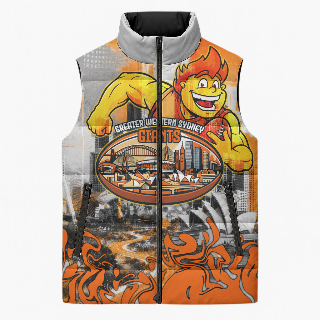 Personalised Greater Western Sydney Giants City Of Football Team Sleeveless Puffer Jacket Sydney City Skyline Illustration Sport Fan